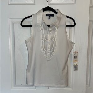 Jones New York White Sleeveless Ruffle-Front Polo Camisole